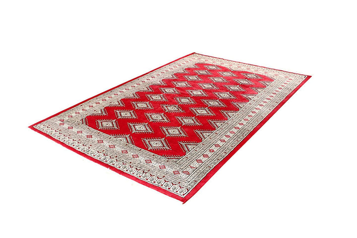 Firebrick Red Pakistani Jaldar Rug 5' x 8' Hand-Knotted | No. QA78198