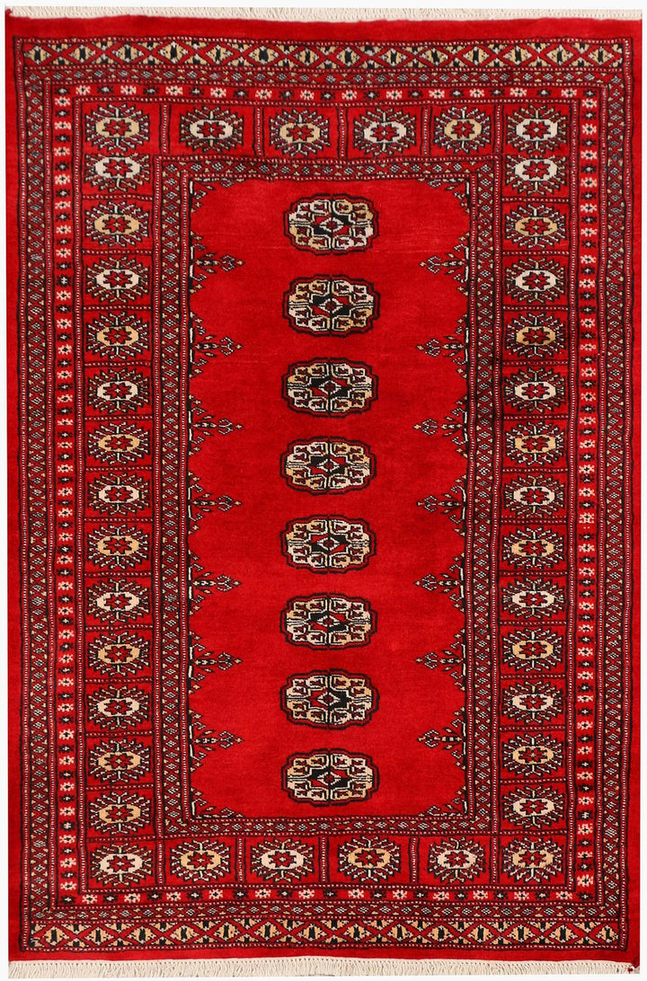 Dark Red Bokhara Rug 3' 1" x 4' 6" Hand-Knotted | No. QA78379