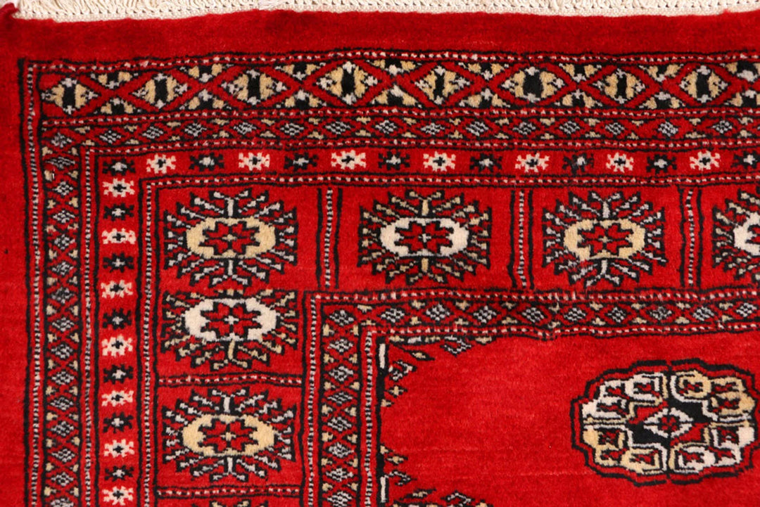 Dark Red Bokhara Rug 3' 1" x 4' 6" Hand-Knotted | No. QA78379