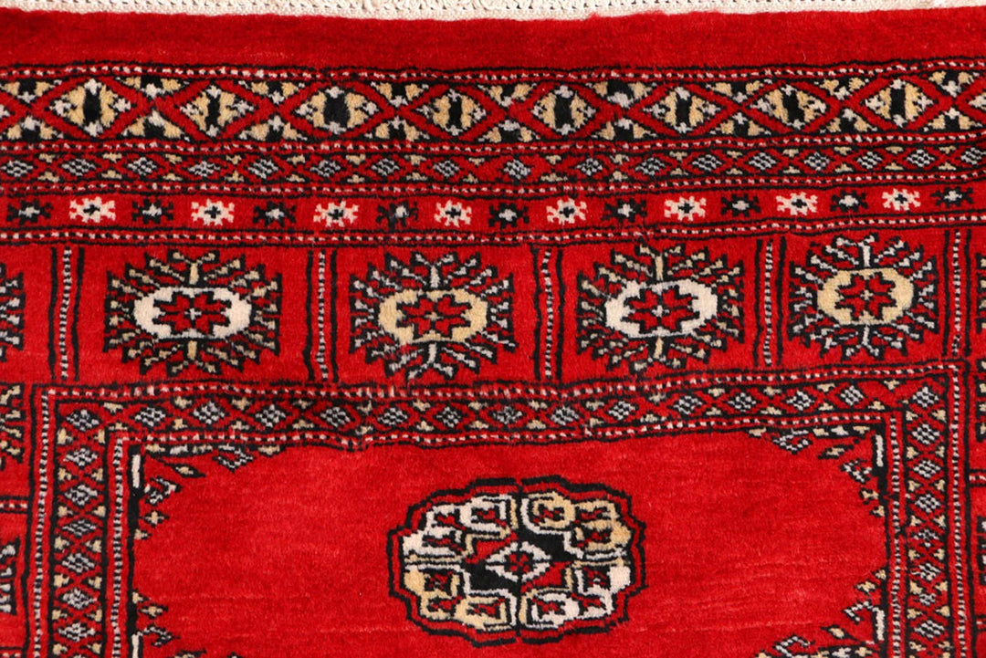 Dark Red Bokhara Rug 3' 1" x 4' 6" Hand-Knotted | No. QA78379