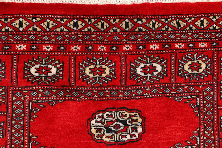 Dark Red Bokhara Rug 3' 1" x 4' 6" Hand-Knotted | No. QA78379