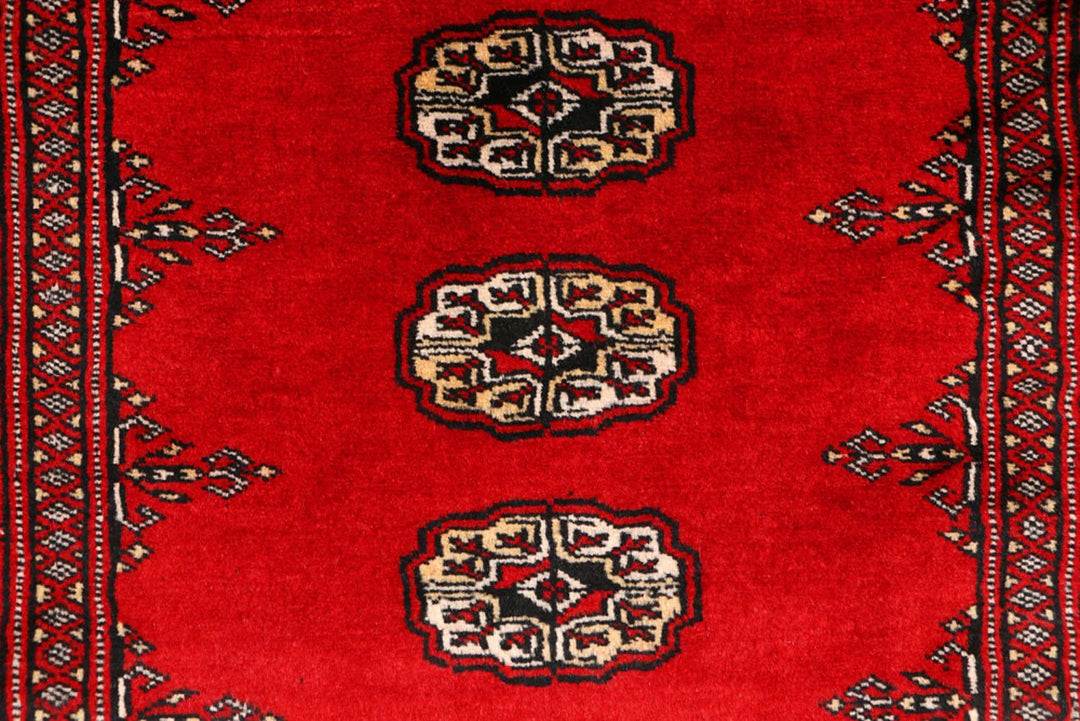 Dark Red Bokhara Rug 3' 1" x 4' 6" Hand-Knotted | No. QA78379