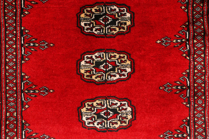 Dark Red Bokhara Rug 3' 1" x 4' 6" Hand-Knotted | No. QA78379