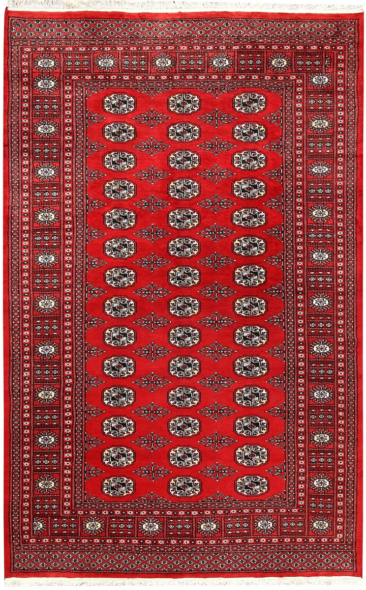 Firebrick Red Pakistani Bokhara Rug 5' 1" x 7' 10" Hand-Knotted | No. QA78385
