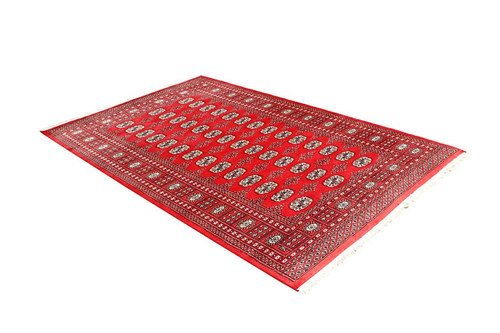 Firebrick Red Pakistani Bokhara Rug 5' 1" x 7' 10" Hand-Knotted | No. QA78385