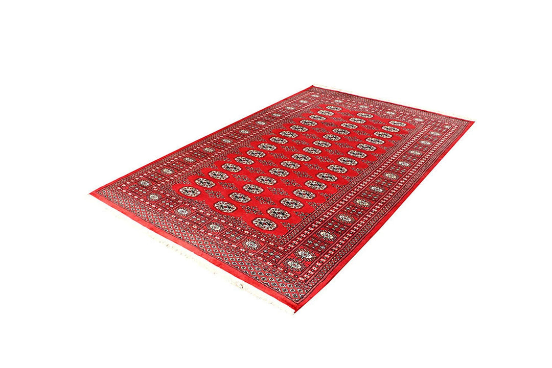 Firebrick Red Pakistani Bokhara Rug 5' 1" x 7' 10" Hand-Knotted | No. QA78385