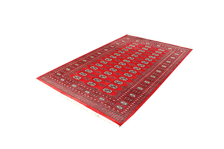 Firebrick Red Pakistani Bokhara Rug 5' 1" x 7' 10" Hand-Knotted | No. QA78385