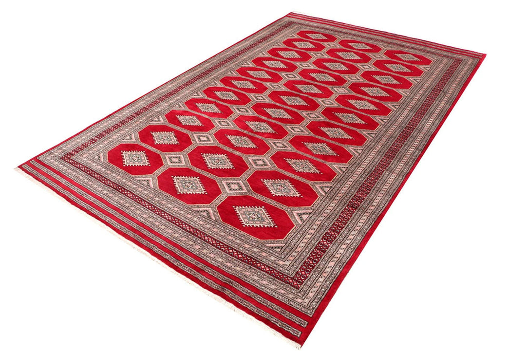 Firebrick Red Pakistani Jaldar Rug 6' 7" x 9' 10" Hand-Knotted | No. QA78502