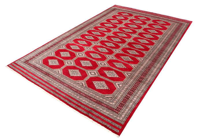 Firebrick Red Pakistani Jaldar Rug 6' 7" x 9' 10" Hand-Knotted | No. QA78502