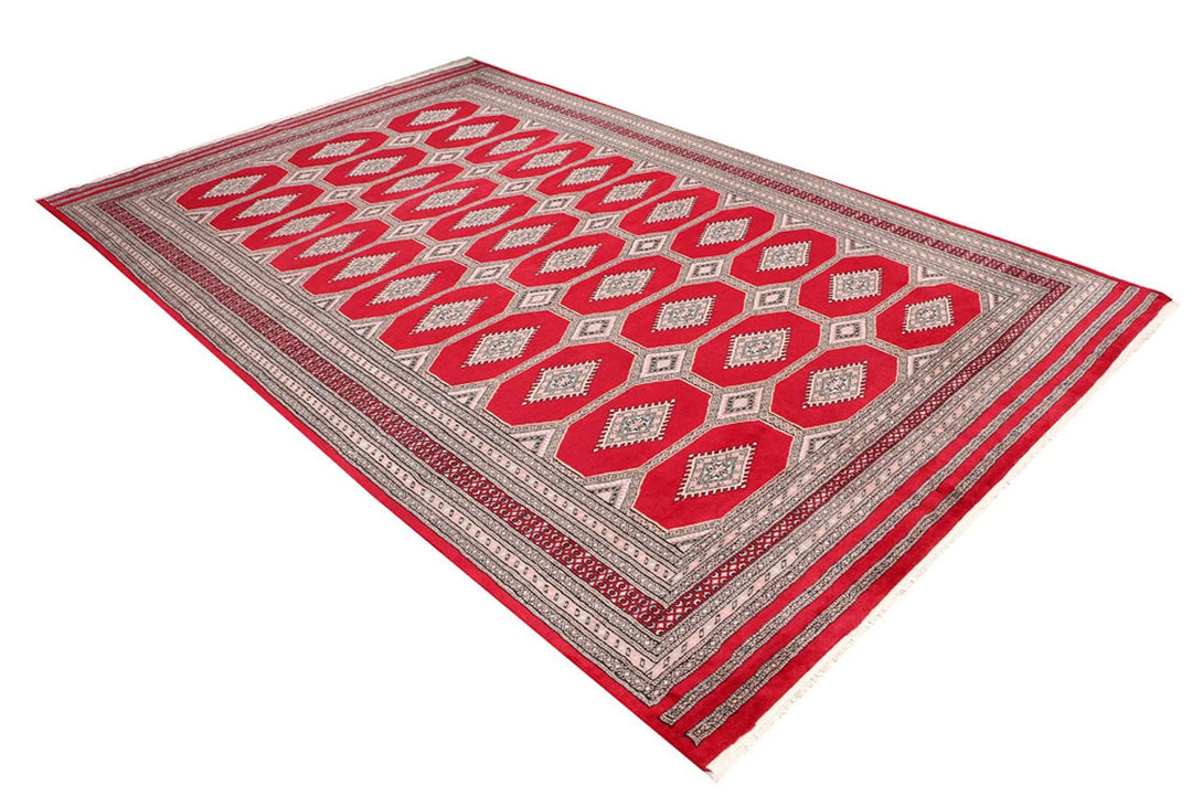 Firebrick Red Pakistani Jaldar Rug 6' 7" x 9' 10" Hand-Knotted | No. QA78502
