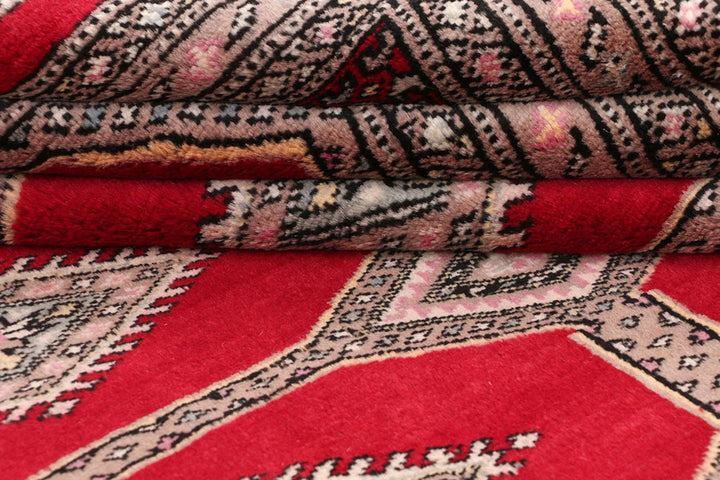 Firebrick Red Pakistani Jaldar Rug 6' 7" x 9' 10" Hand-Knotted | No. QA78502