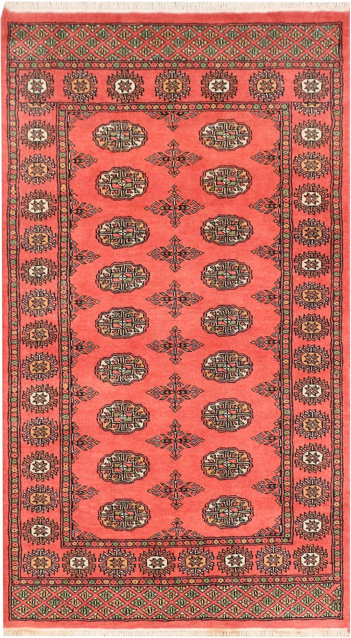 Tomato Orange Pakistani Bokhara Rug 3' 1" x 5' 5" Hand-Knotted | No. QA78522