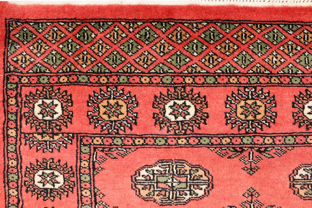Tomato Orange Pakistani Bokhara Rug 3' 1" x 5' 5" Hand-Knotted | No. QA78522