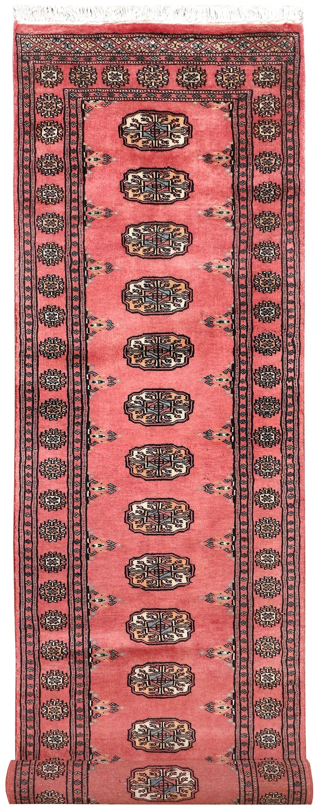 Light Coral Pakistani Bokhara Rug 2' 3" x 8' 9" Hand-Knotted | No. QA78538