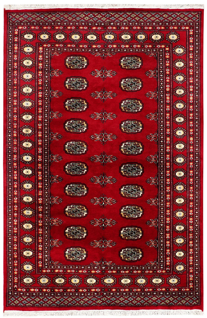 Red Pakistani Bokhara Rug 4' x 6' Hand-Knotted | No. QA78646