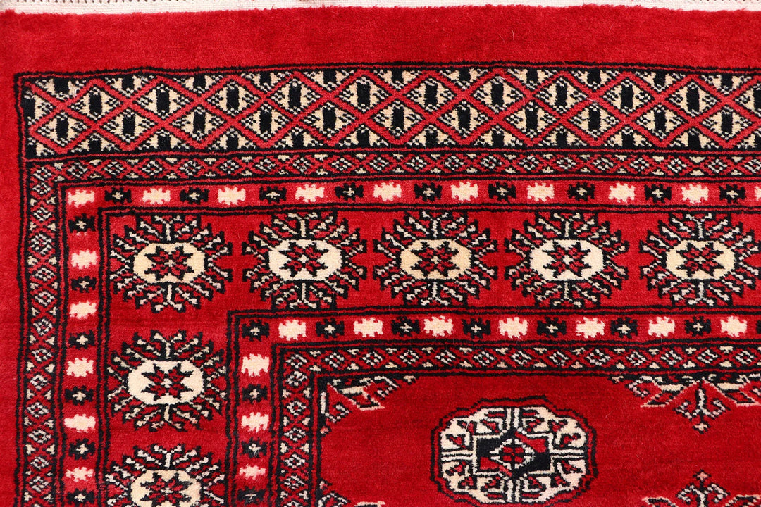 Red Pakistani Bokhara Rug 4' x 6' Hand-Knotted | No. QA78646