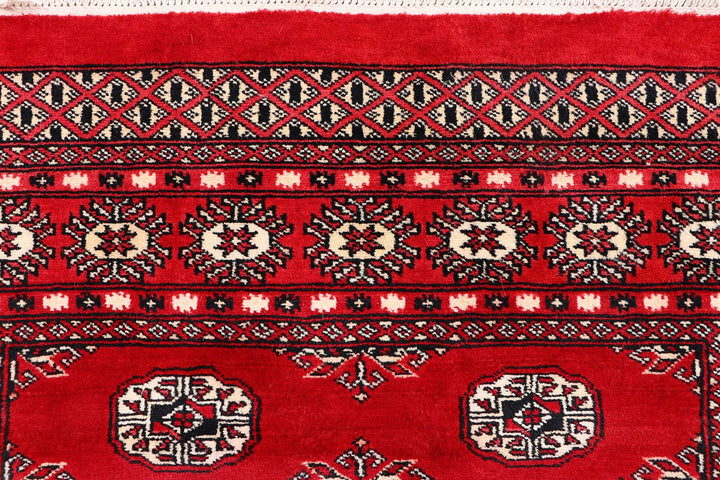 Red Pakistani Bokhara Rug 4' x 6' Hand-Knotted | No. QA78646
