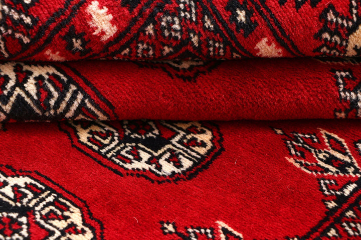 Red Pakistani Bokhara Rug 4' x 6' Hand-Knotted | No. QA78646