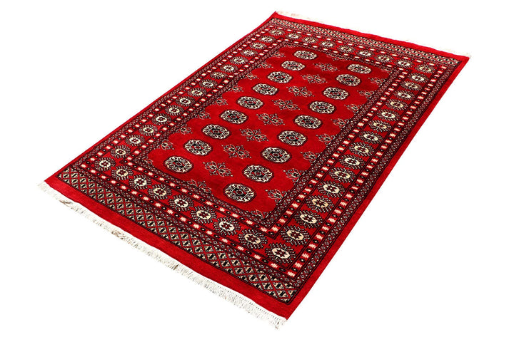 Red Pakistani Bokhara Rug 4' x 6' Hand-Knotted | No. QA78646