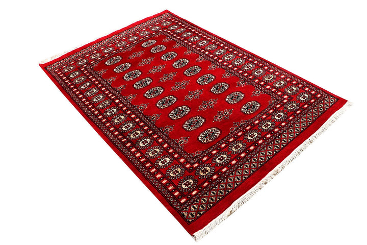 Red Pakistani Bokhara Rug 4' x 6' Hand-Knotted | No. QA78646