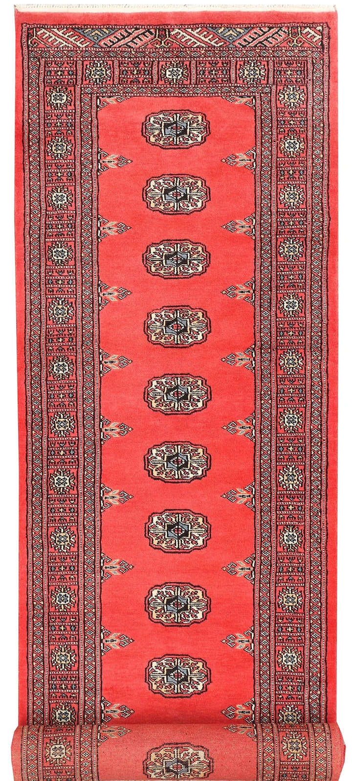 Salmon Pakistani Bokhara Rug 2'7" x 11'1" Hand-Knotted | No. QA78739