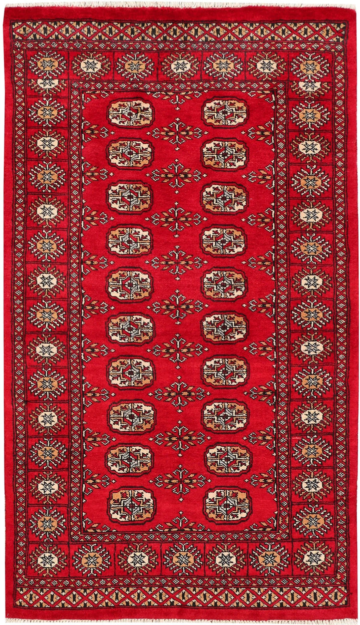 Dark Red Bokhara Rug 3' x 5' 3" Hand-Knotted | No. QA78743
