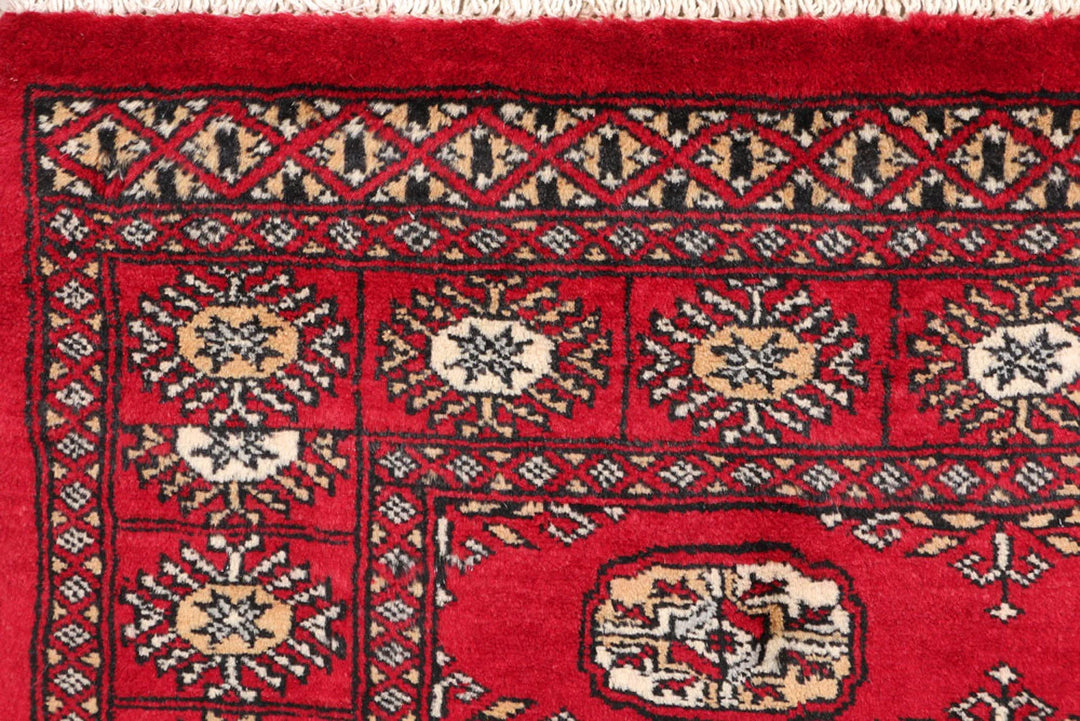 Dark Red Bokhara Rug 3' x 5' 3" Hand-Knotted | No. QA78743
