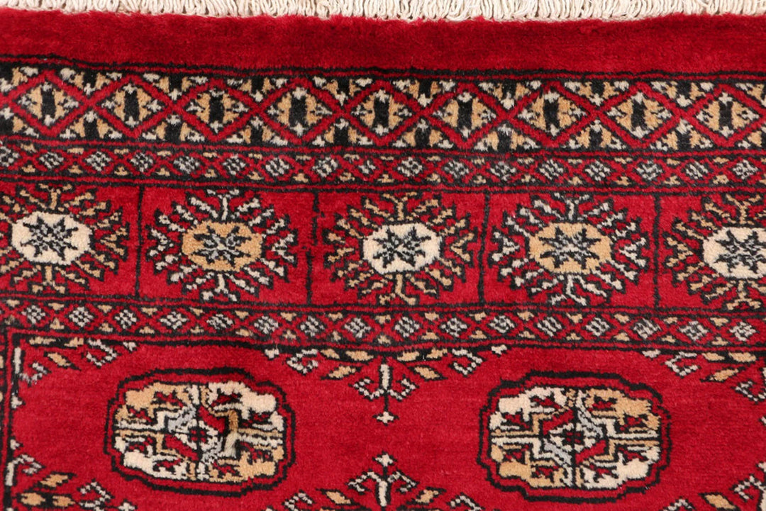 Dark Red Bokhara Rug 3' x 5' 3" Hand-Knotted | No. QA78743
