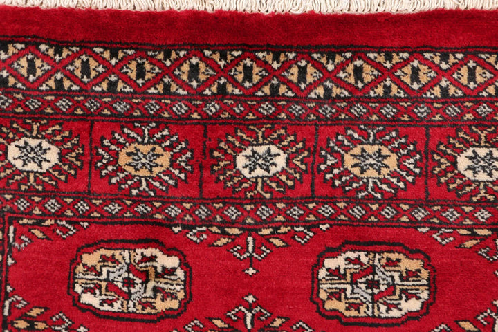 Dark Red Bokhara Rug 3' x 5' 3" Hand-Knotted | No. QA78743