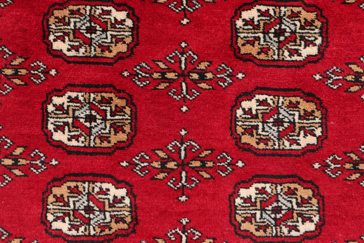 Dark Red Bokhara Rug 3' x 5' 3" Hand-Knotted | No. QA78743