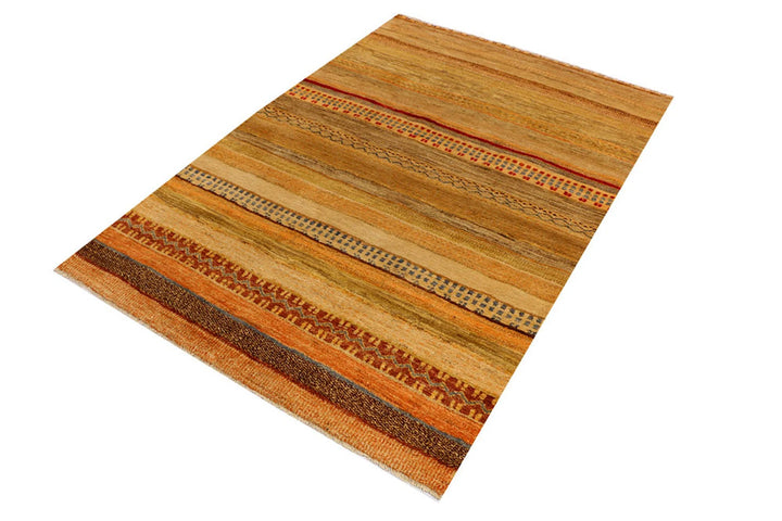 Brown Pakistani Gabbeh Rug 4' 2" x 6' Hand-Knotted | No. QA78927