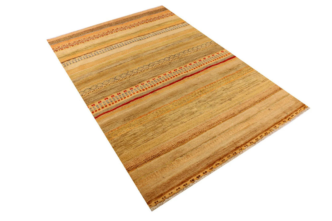 Brown Pakistani Gabbeh Rug 4' 2" x 6' Hand-Knotted | No. QA78927