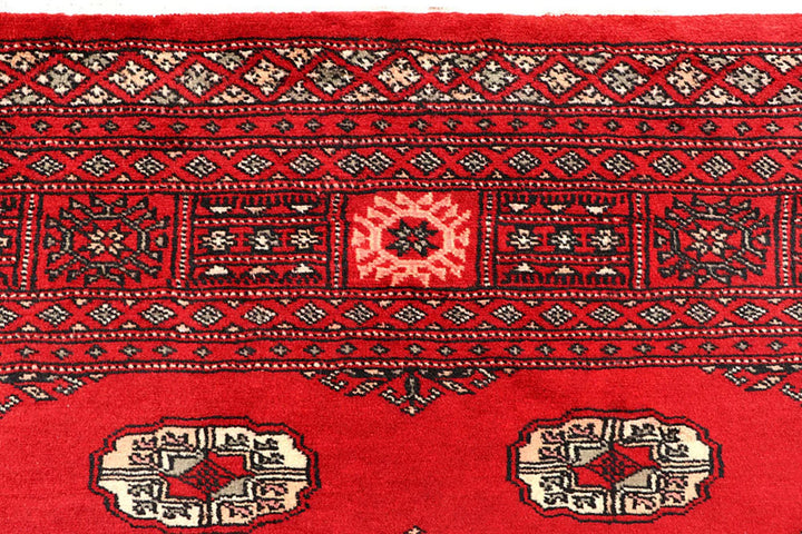 Red Pakistani Bokhara Rug 4' 2" x 6' 2" Hand-Knotted | No. QA78976