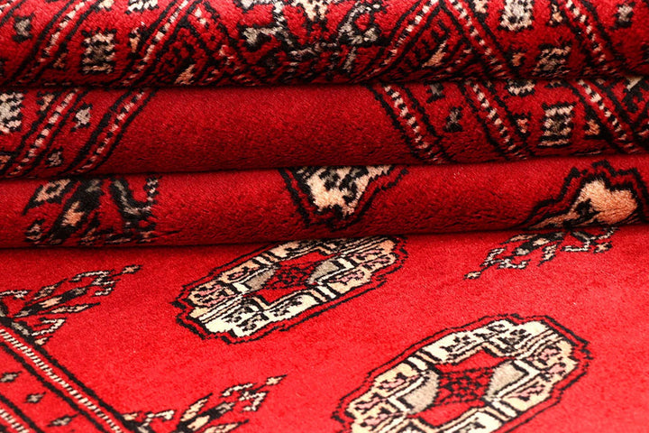 Red Pakistani Bokhara Rug 4' 2" x 6' 2" Hand-Knotted | No. QA78976
