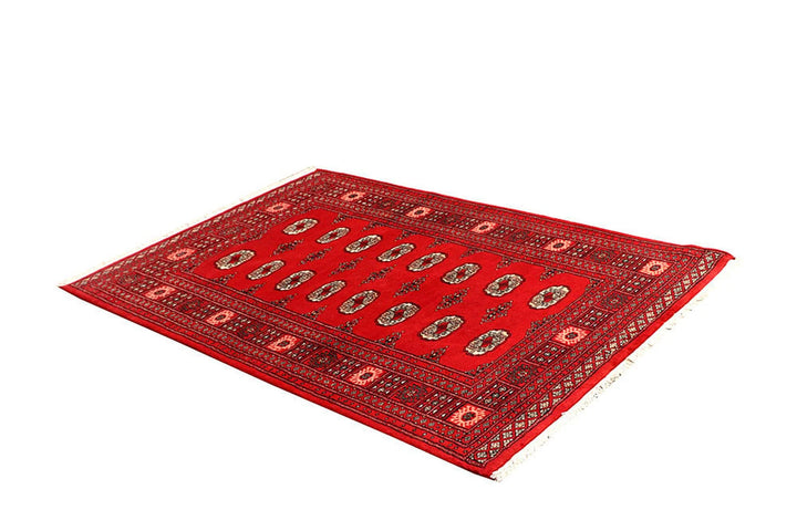 Red Pakistani Bokhara Rug 4' 2" x 6' 2" Hand-Knotted | No. QA78976