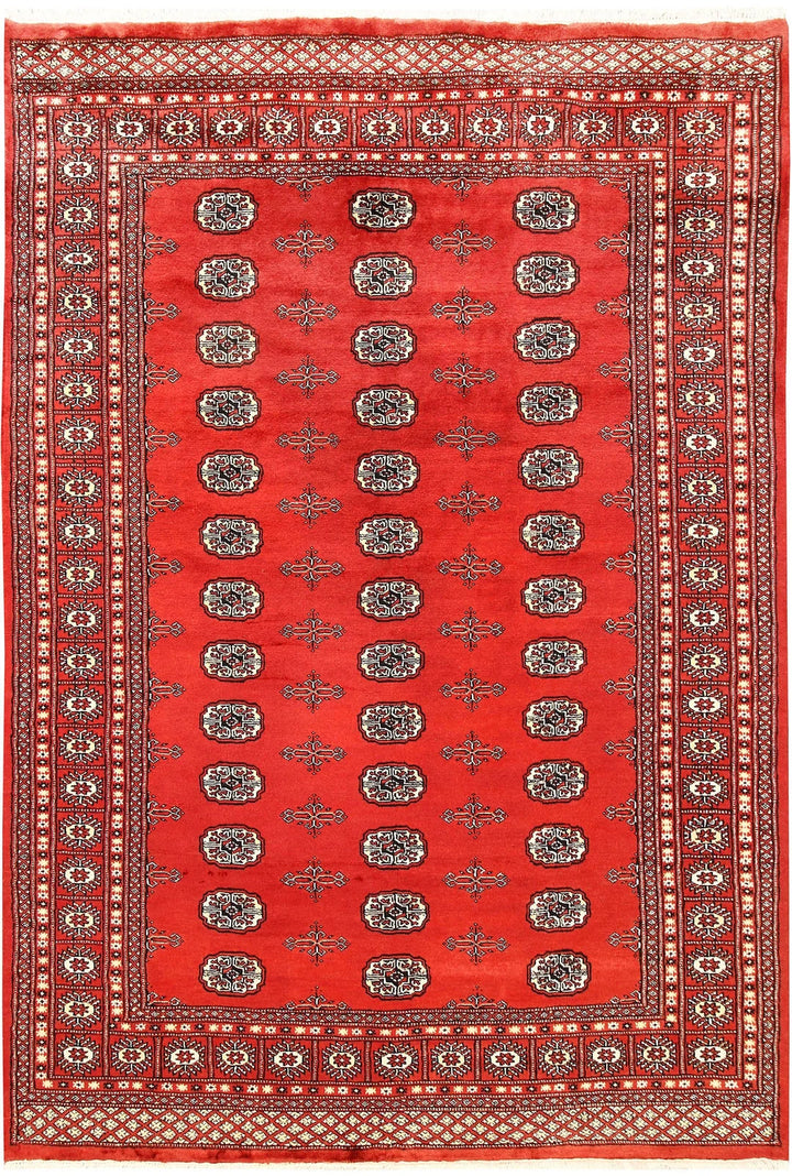 Orange Red Pakistani Bokhara Rug 6' x 8'11" Hand-Knotted | No. QA79047