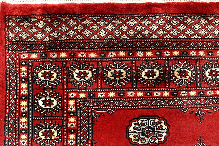 Orange Red Pakistani Bokhara Rug 6' x 8'11" Hand-Knotted | No. QA79047