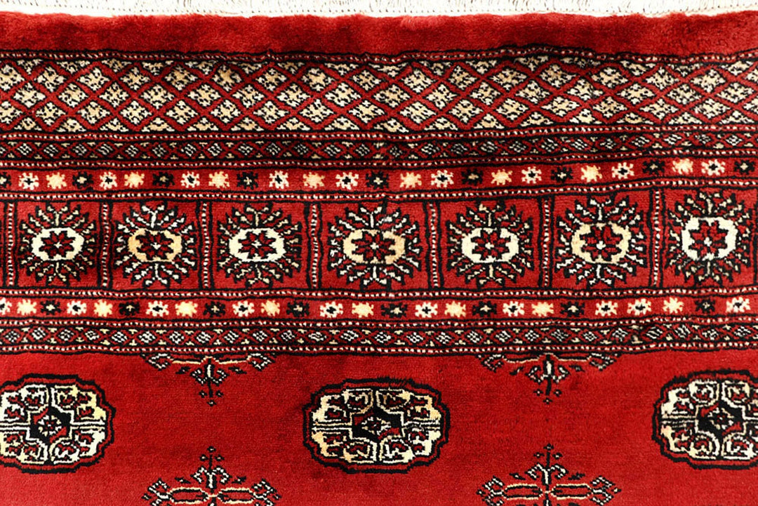 Orange Red Pakistani Bokhara Rug 6' x 8'11" Hand-Knotted | No. QA79047