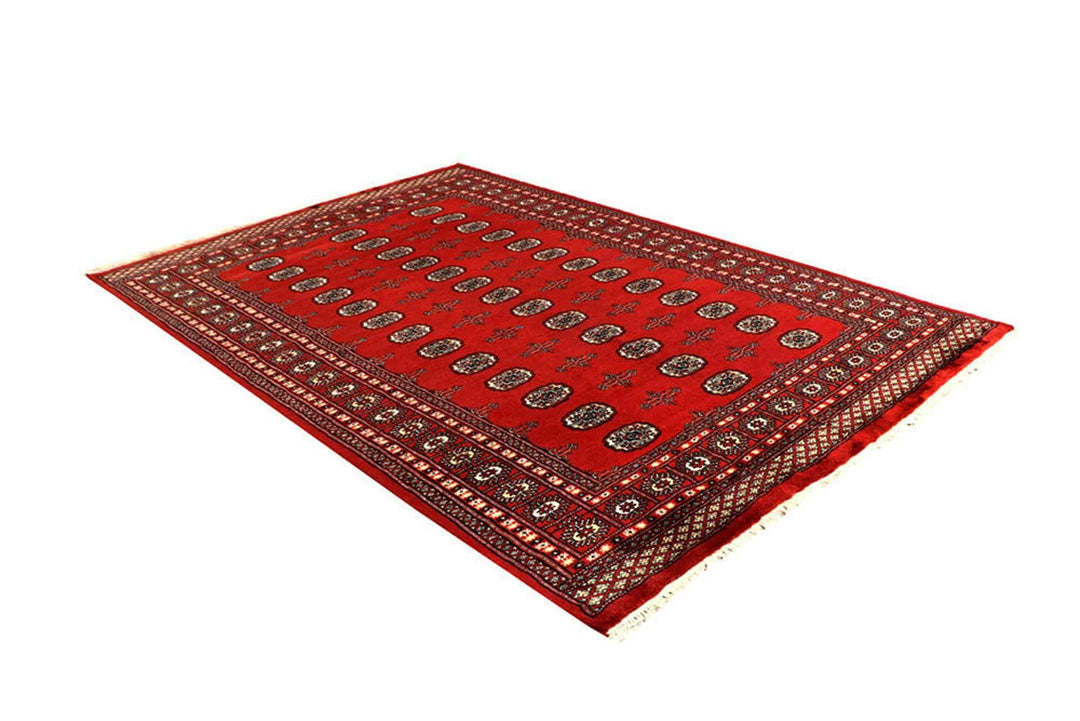 Orange Red Pakistani Bokhara Rug 6' x 8'11" Hand-Knotted | No. QA79047