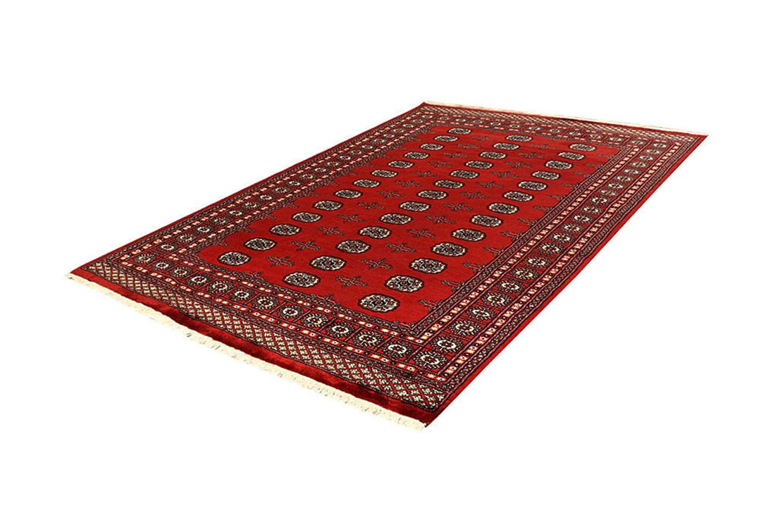 Orange Red Pakistani Bokhara Rug 6' x 8'11" Hand-Knotted | No. QA79047