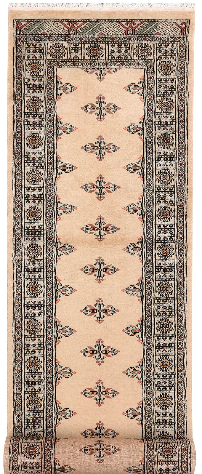 Wheat Pakistani Butterfly Runner Rug 2'6" x 12' Hand-Knotted | No. QA79104