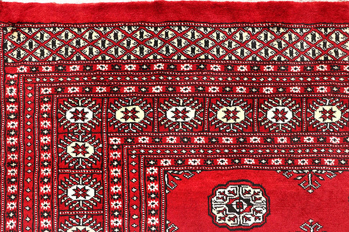 Red Pakistani Bokhara Rug 6' 1" x 8' 10" Hand-Knotted | No. QA79187