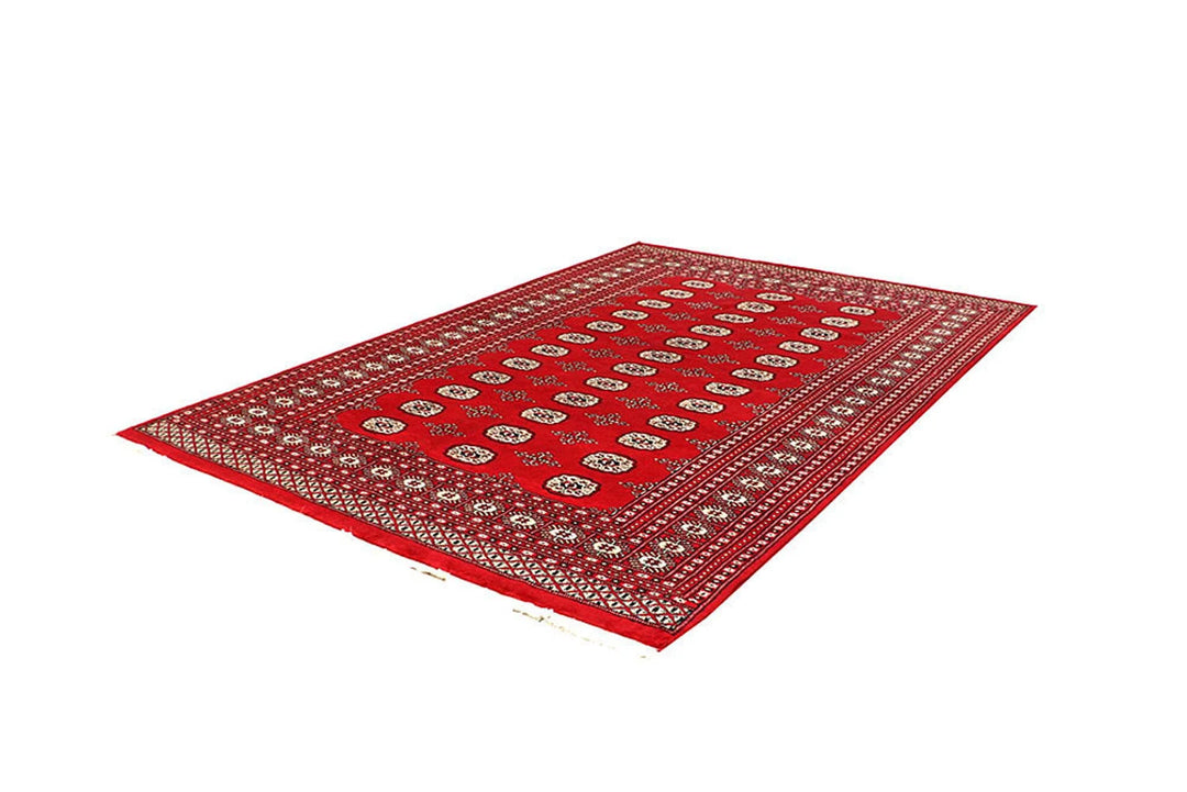 Red Pakistani Bokhara Rug 6' 1" x 8' 10" Hand-Knotted | No. QA79187