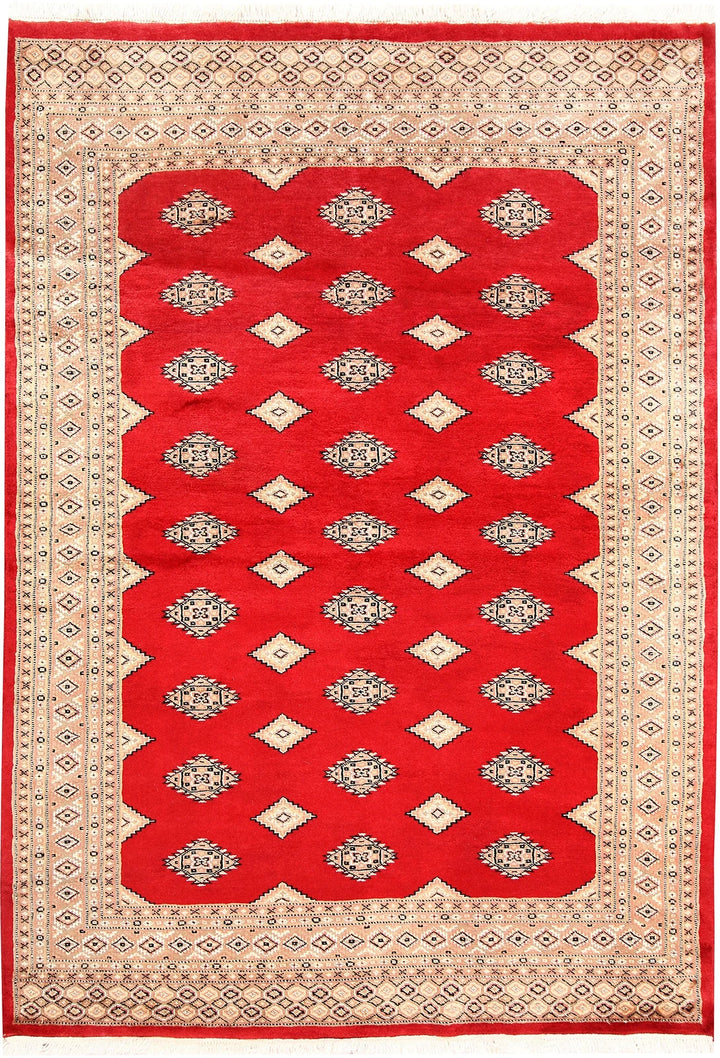 Red Pakistani Jaldar Rug 4' 7" x 6' 7" Hand-Knotted | No. QA79235