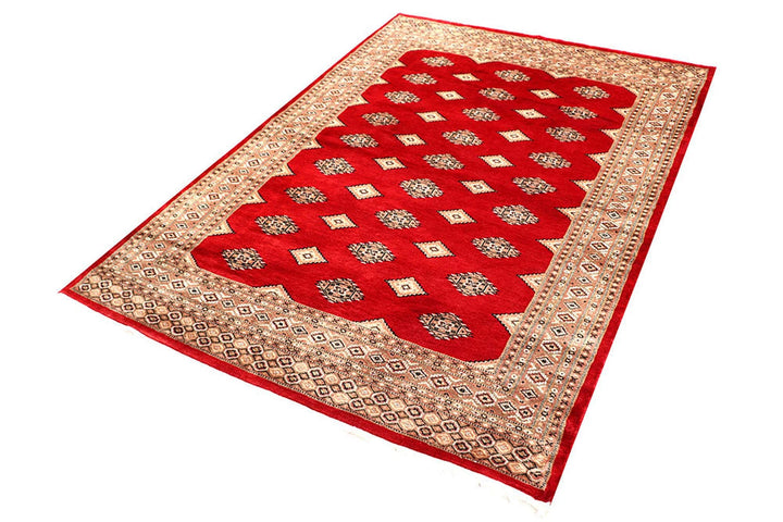 Red Pakistani Jaldar Rug 4' 7" x 6' 7" Hand-Knotted | No. QA79235