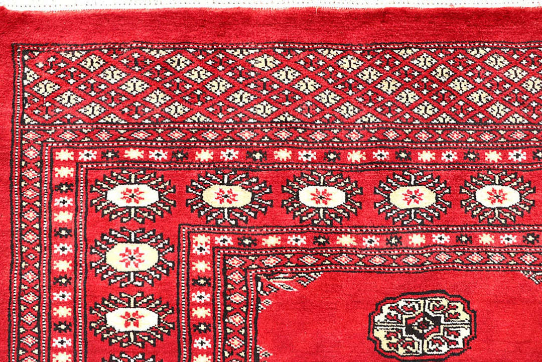 Red Pakistani Bokhara Rug 5' x 7'9" Hand-Knotted | No. QA79245