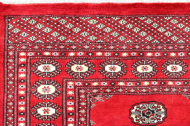 Red Pakistani Bokhara Rug 5' x 7'9" Hand-Knotted | No. QA79245