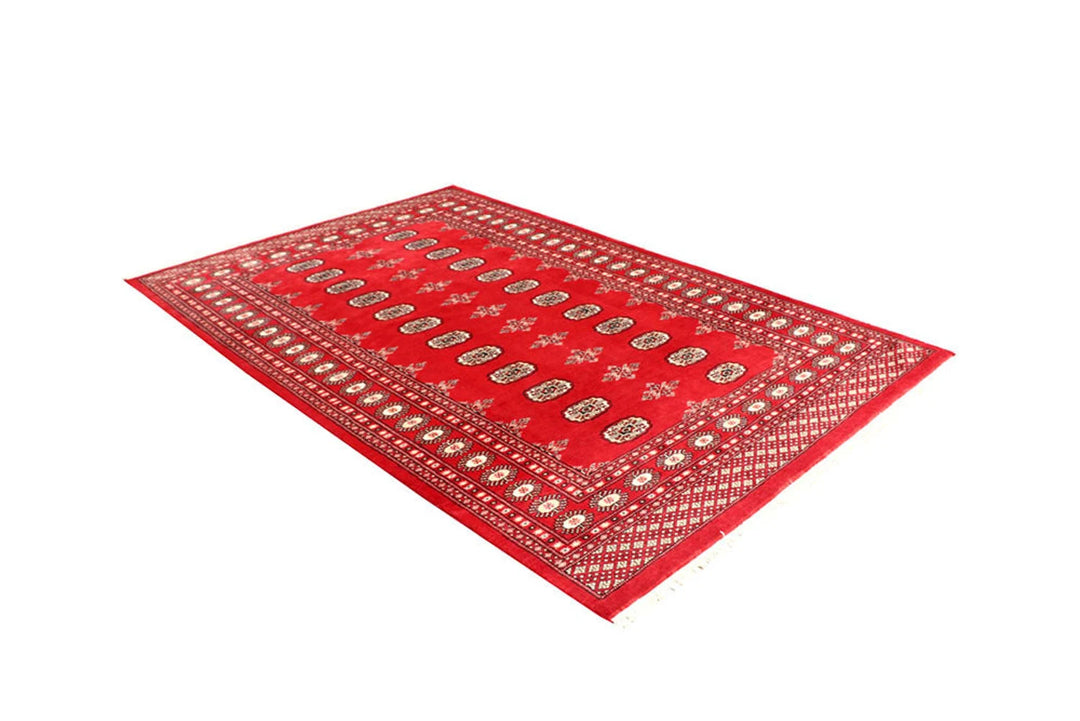 Red Pakistani Bokhara Rug 5' x 7'9" Hand-Knotted | No. QA79245