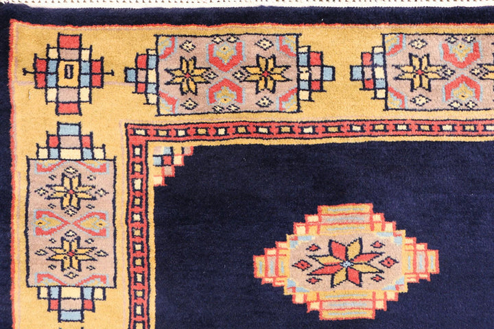 Midnight Blue Pakistani Jaldar Rug 2' 7" x 3' 10" Hand-Knotted | No. QA79247