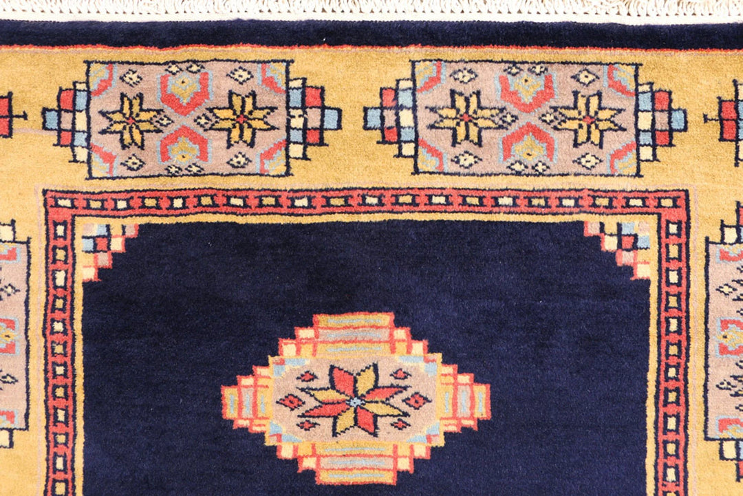 Midnight Blue Pakistani Jaldar Rug 2' 7" x 3' 10" Hand-Knotted | No. QA79247